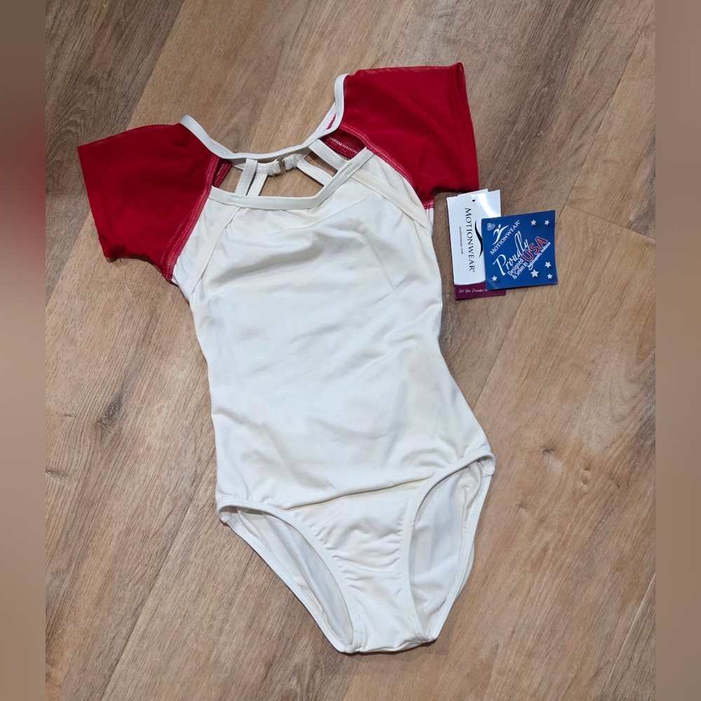 White and Red Motionwear Leotard